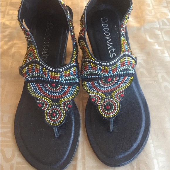 Coconuts Beaded Boho Chic Look Sandals Black S5 - Picture 1 of 7